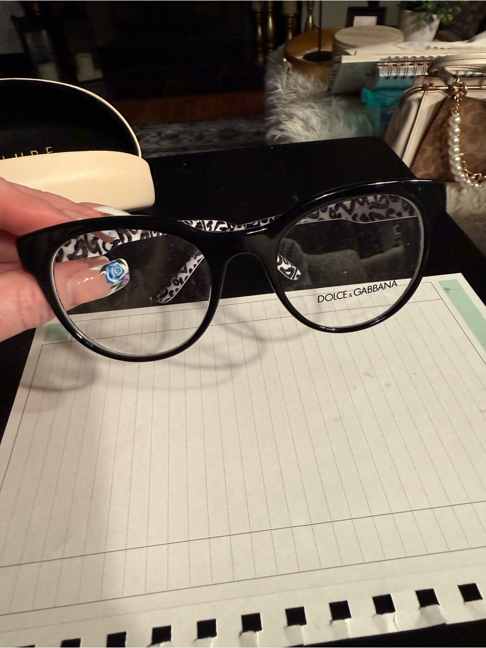 Dolce & Gabbana Glossy Black Cat-Eye Frames with Leopard-Print Temples